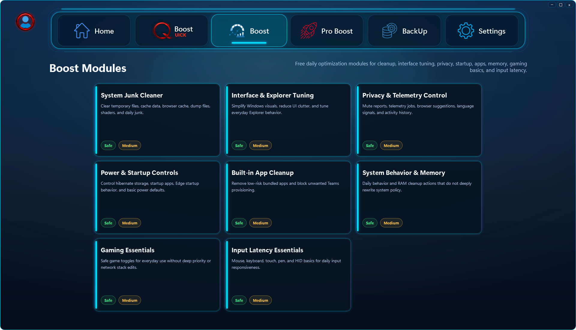 Real QwK Boost Boost modules window