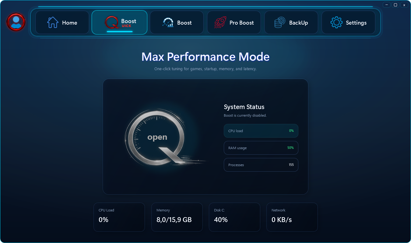 Real QwK Boost Quick Boost window