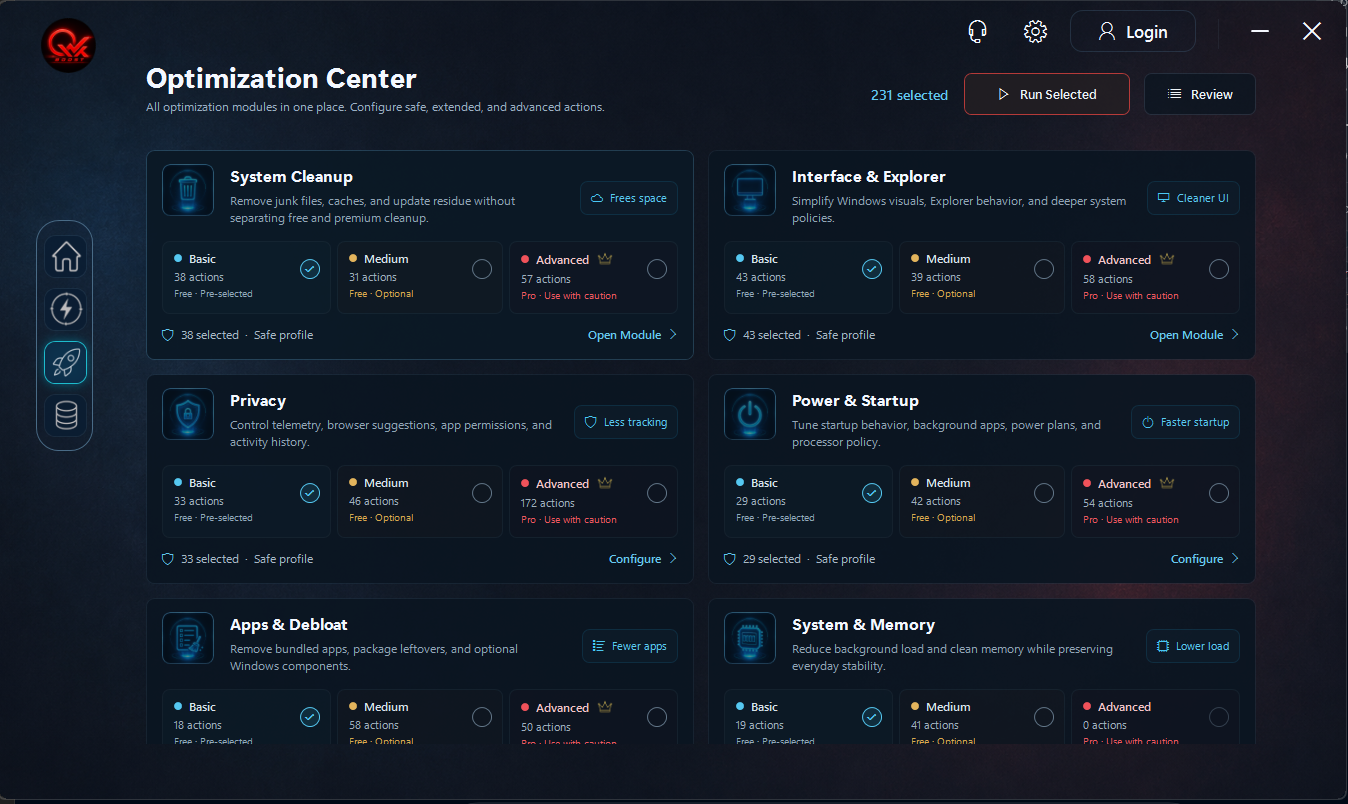 Current QWK Boost Optimization Center