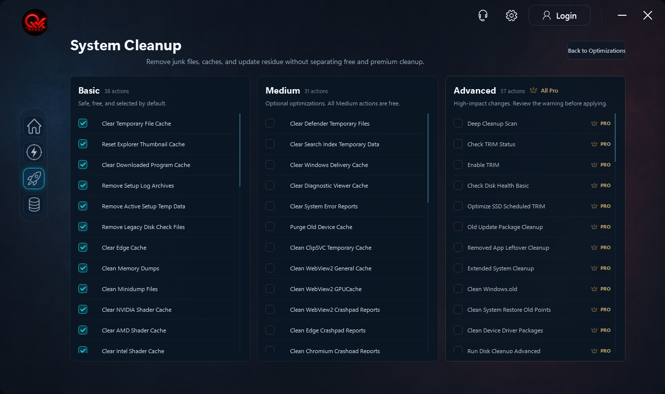Current QWK Boost Basic Medium and Advanced action view
